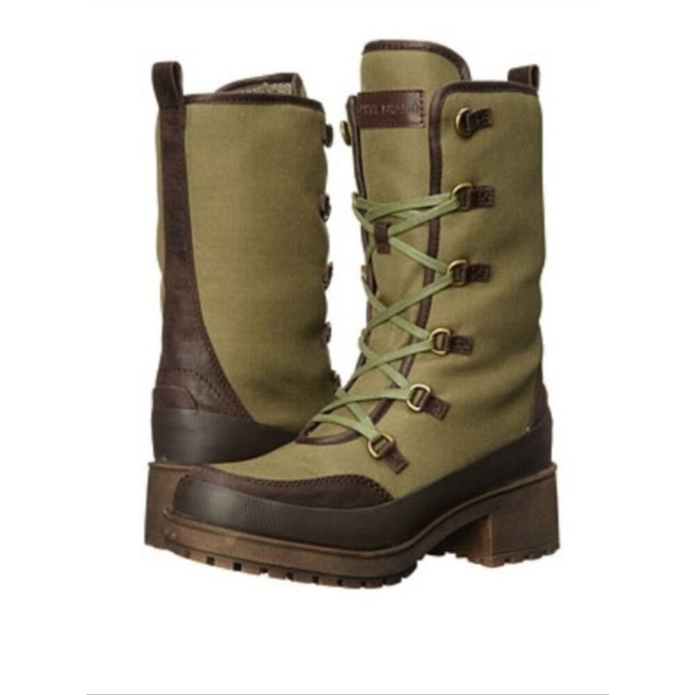 Lucky Alasca Moss Green Java Brown Chunky Winter Lace-Up Boots 6.5 EUC